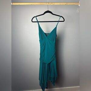 bebe Ruched Asymmetrical Hem Midi Dress – Teal (Size S)